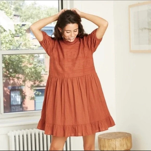 Universal Thread | Dresses | Universal Thread Rust Embroidered Puff Sleeve  Babydoll Mini Dress Nwot | Poshmark